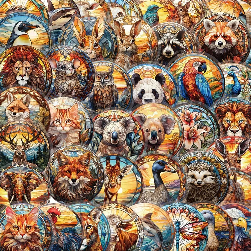 50PCS Glass Ball Animal PET Sticky Sticker Aesthetic Korean Stationery DIY Decoration Scrapbooking School Supplies for Kids