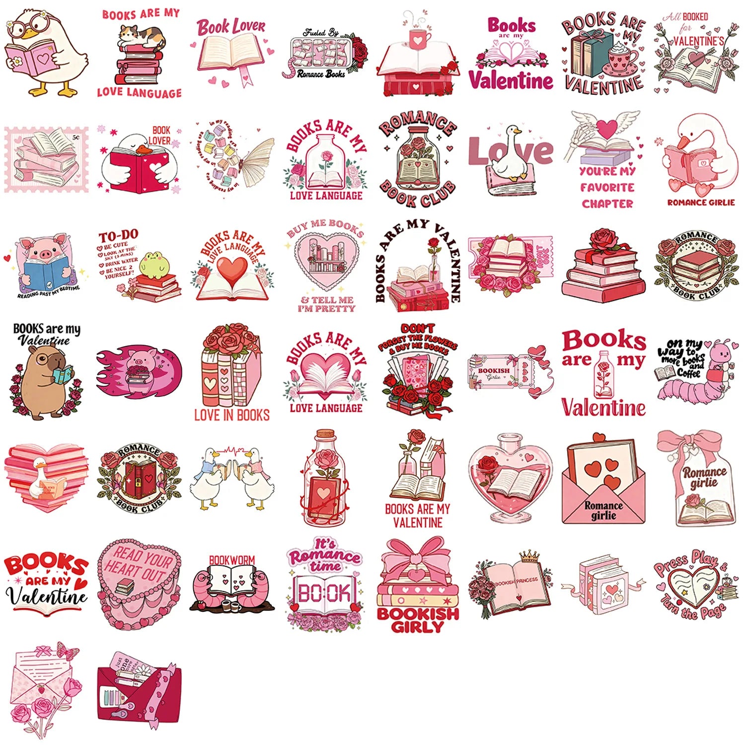 50/100PCS Valentine's Day Bookish Stickers Creative Stickers Decorative Luggage Stationery Phone Cases