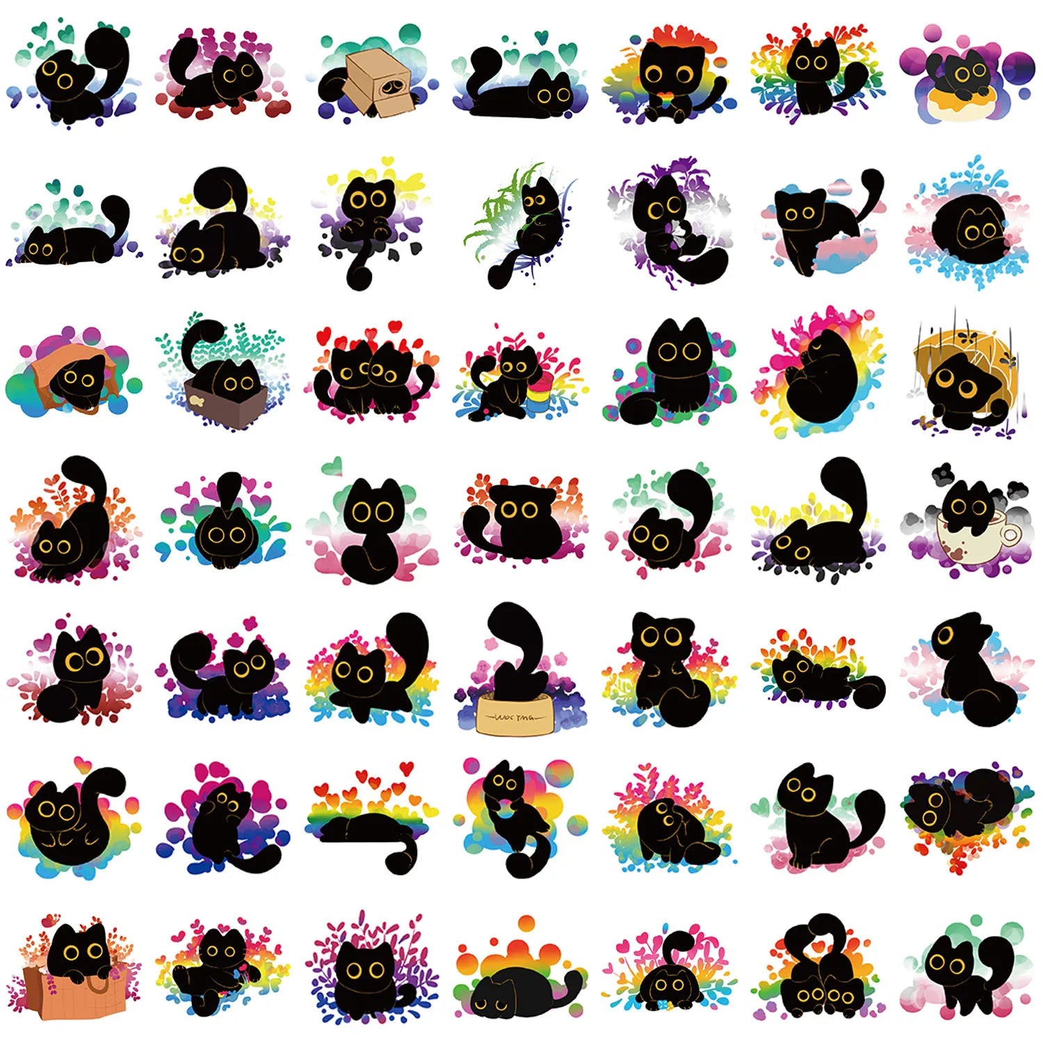50Pcs Cartoon Pride Black Cat Toy Sticker Decoration Laptop Phone Computer Helmet Stationery Box Waterproof Graffiti Stickers