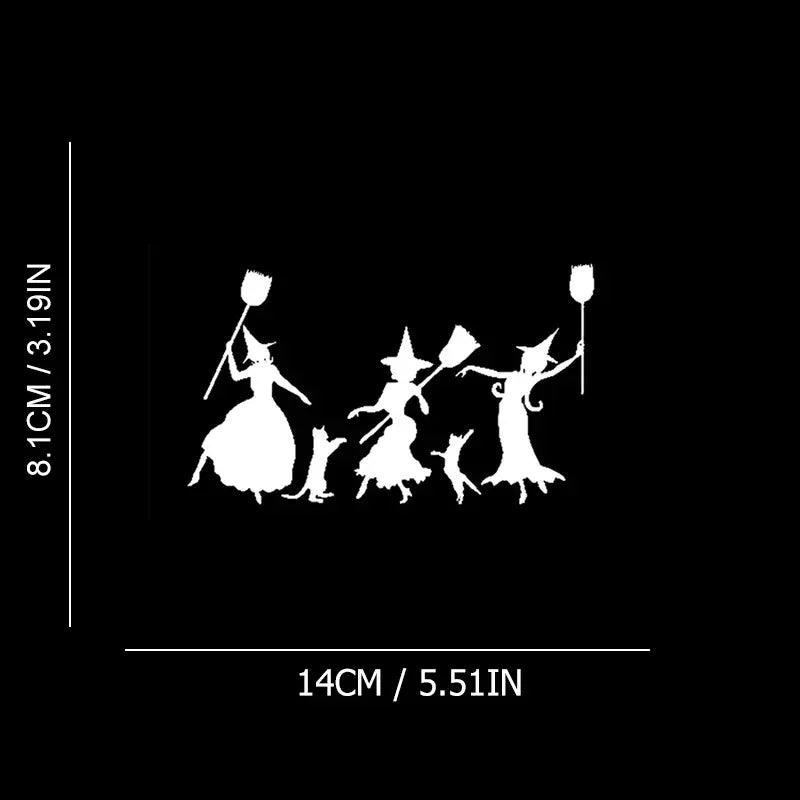 Dancing Witches With Cat Vinyl Die Cut Bumper Car Sticker For Truck Bike Scooter Motorbike Snowmobile Wall Art Universal Silhoue