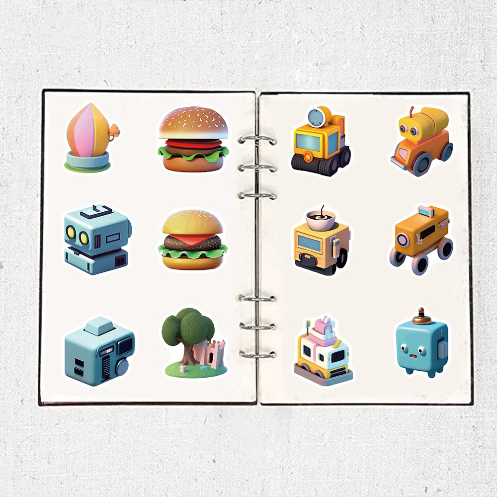 50PCS 3D Small Object Sticker Creative Waterproof Stationery Home Aesthetic PVC Reading Books Notebook Phone Car Stickers ﻿