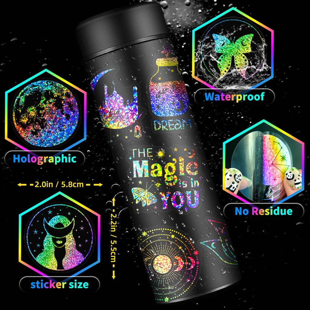 100 PCS Colorful Laser Magic PET Stickers Aesthetic for DIY Guitar Scrapbooking Suitcase Water Bottle Phone Laptop Skateboard