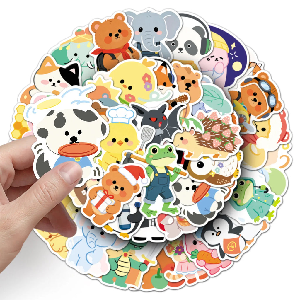 50/100PCS Graffiti Small Animal Stickers Cute Hand drawn Cartoon Waterproof Decoration Handheld Stationery Stickers
