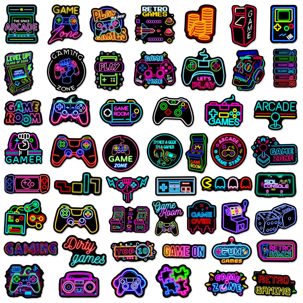 50/100Pcs Neon Game Machine Graffiti Sticker Stationery DIY Decal Notebook Motorcycle Skateboard Tablet Luggage Fridge Stickers
