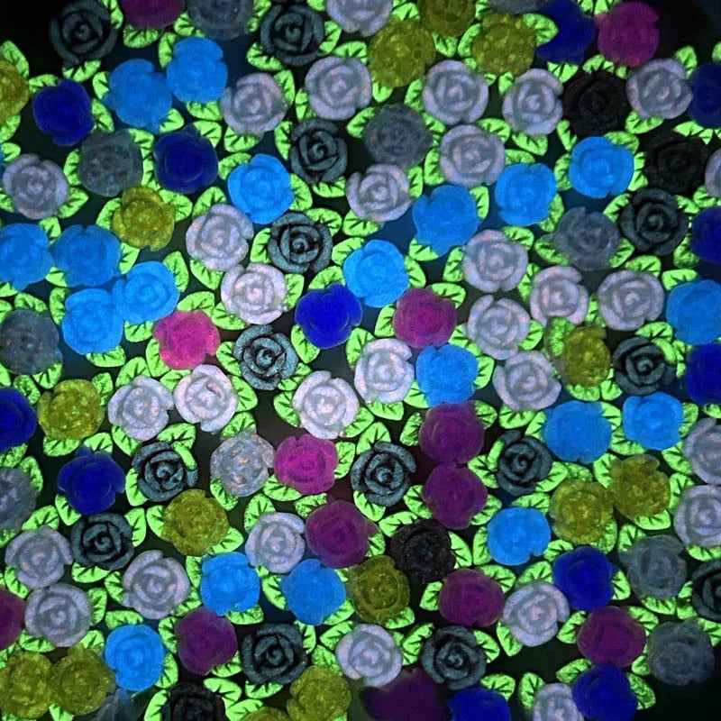 Leaf Flowers Nail Charms 3D Resin Luminous Rose Nail Decorations 10*7mm Multi Colors Flowers Trendy Nail Arts Accessory DIY 10pc