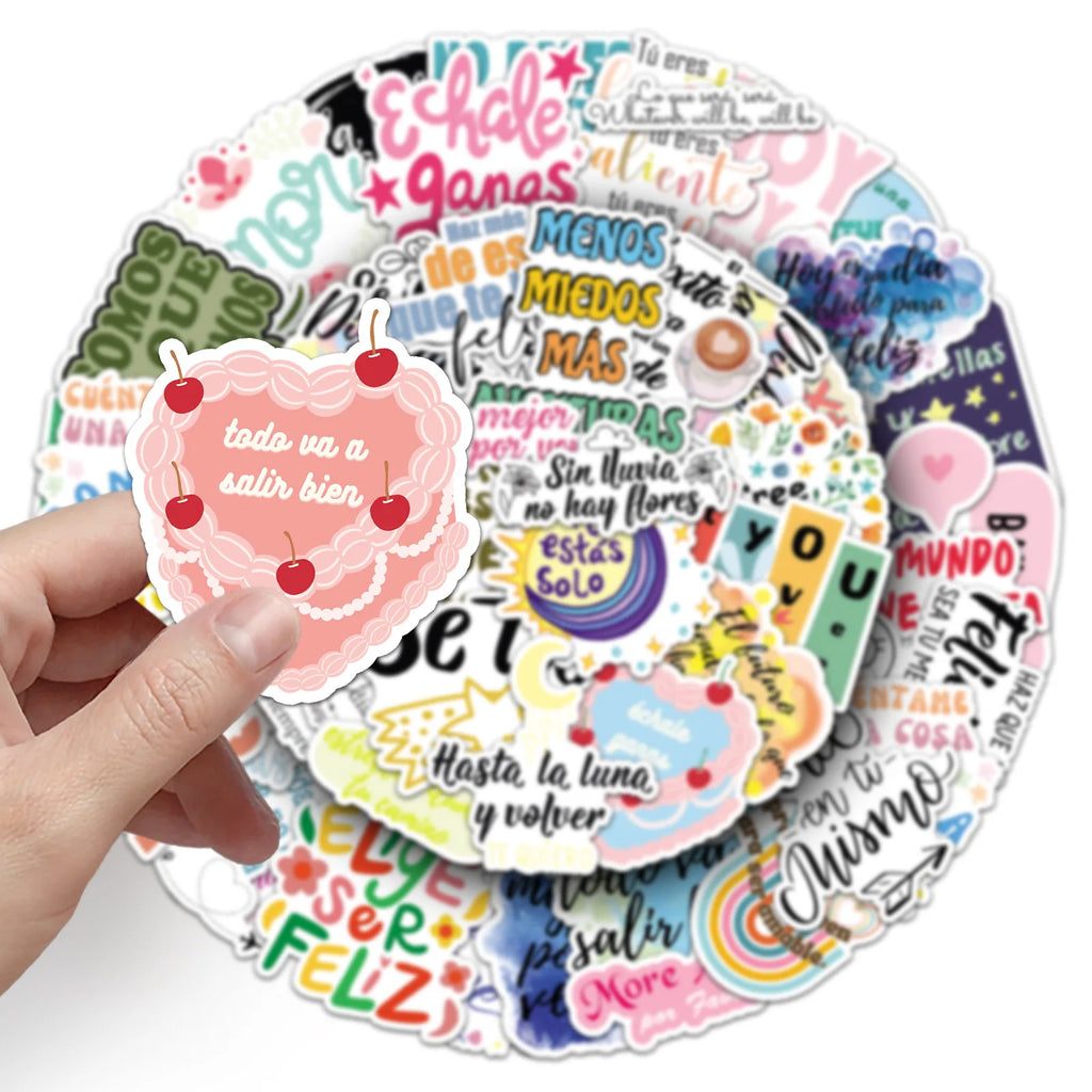50/100PCS Inspirational Spanish Graffiti Stickers Text Phrases Decoration Phone Water Cup Stationery Notebook Stickers