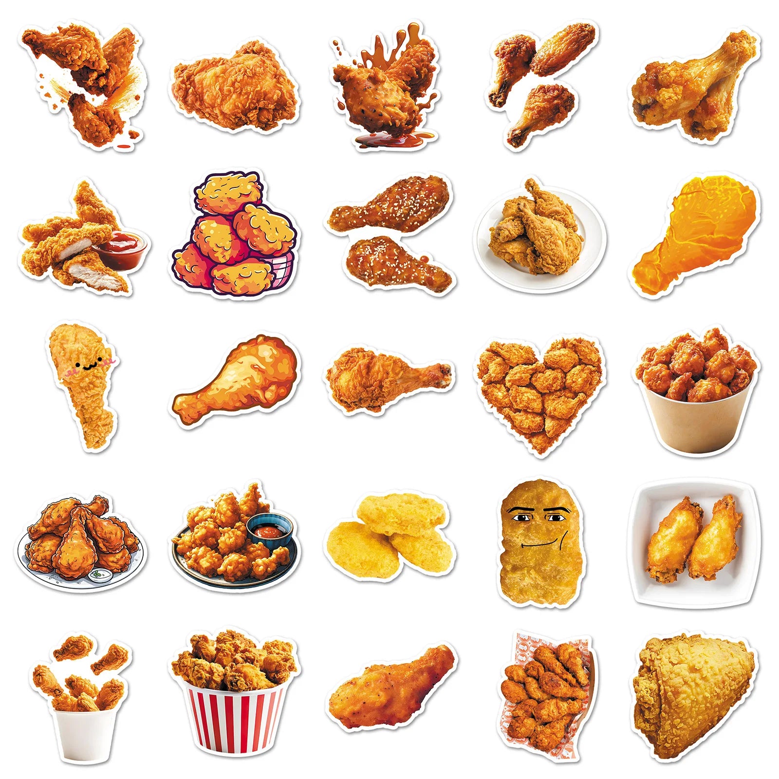 50-Pack Waterproof Fried Chicken Food Graffiti Stickers for Phone Tablet Helmet Guitar Skateboard Luggage Decoration