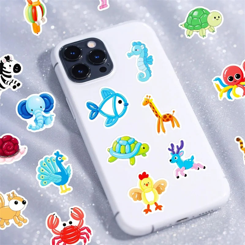 10/30/56PCS Kawaii Balloon Animal PVC Sticky Sticker Aesthetic Children's DIY Decoration Scrapbooking School Supplies