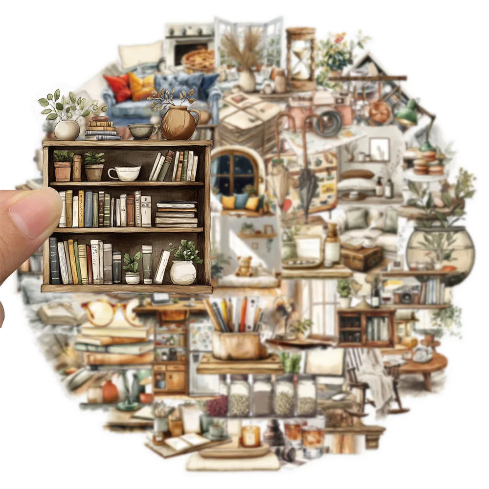 50PCS Home Art Series Transparent Stickers DIY Scrapbook Phone Case Laptop Tablet Decorative Toy Stickers