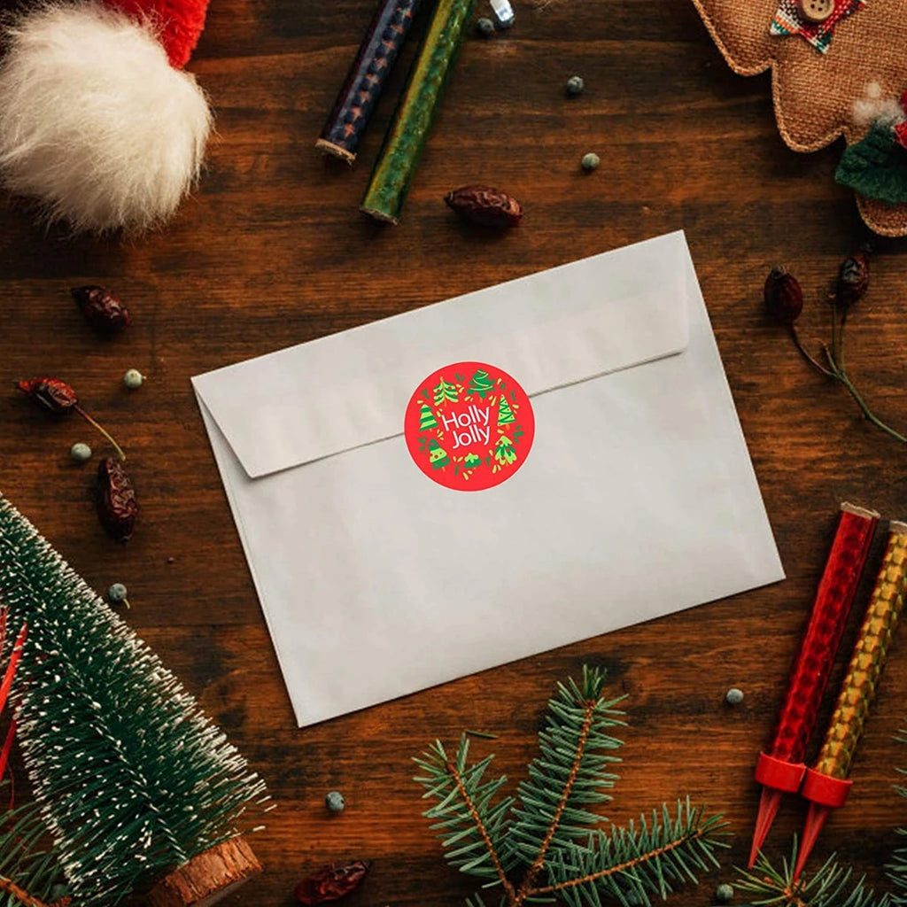 500 Pcs Christmas Thank You Stickers Roll for Small Business,Merry Christmas Wreath Round Label, for Goodie Bags,Gift Favors Box