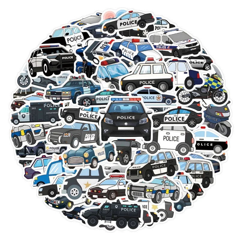 10/30/60PCS Kawaii Police Car PVC Sticky Stickers Aesthetic DIY Colored Phone Laptop Luggage Skateboard Graffiti Decals