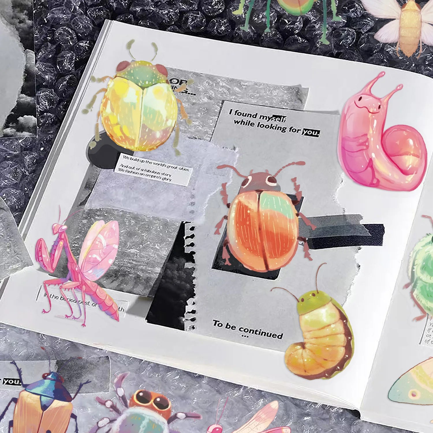 50/100PCS Waterproof Transparent PET Cartoon Candy Insect Stickers Decorative Guitar Notebook Stationery Stickers