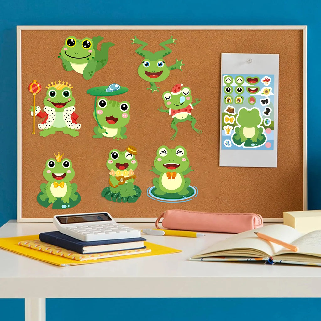8/16/24Pcs Cartoon Frog Puzzle Large Size Make a Face Stickers for DIY Toys Decoration on Suitcase Fridge Album Notebook Decals