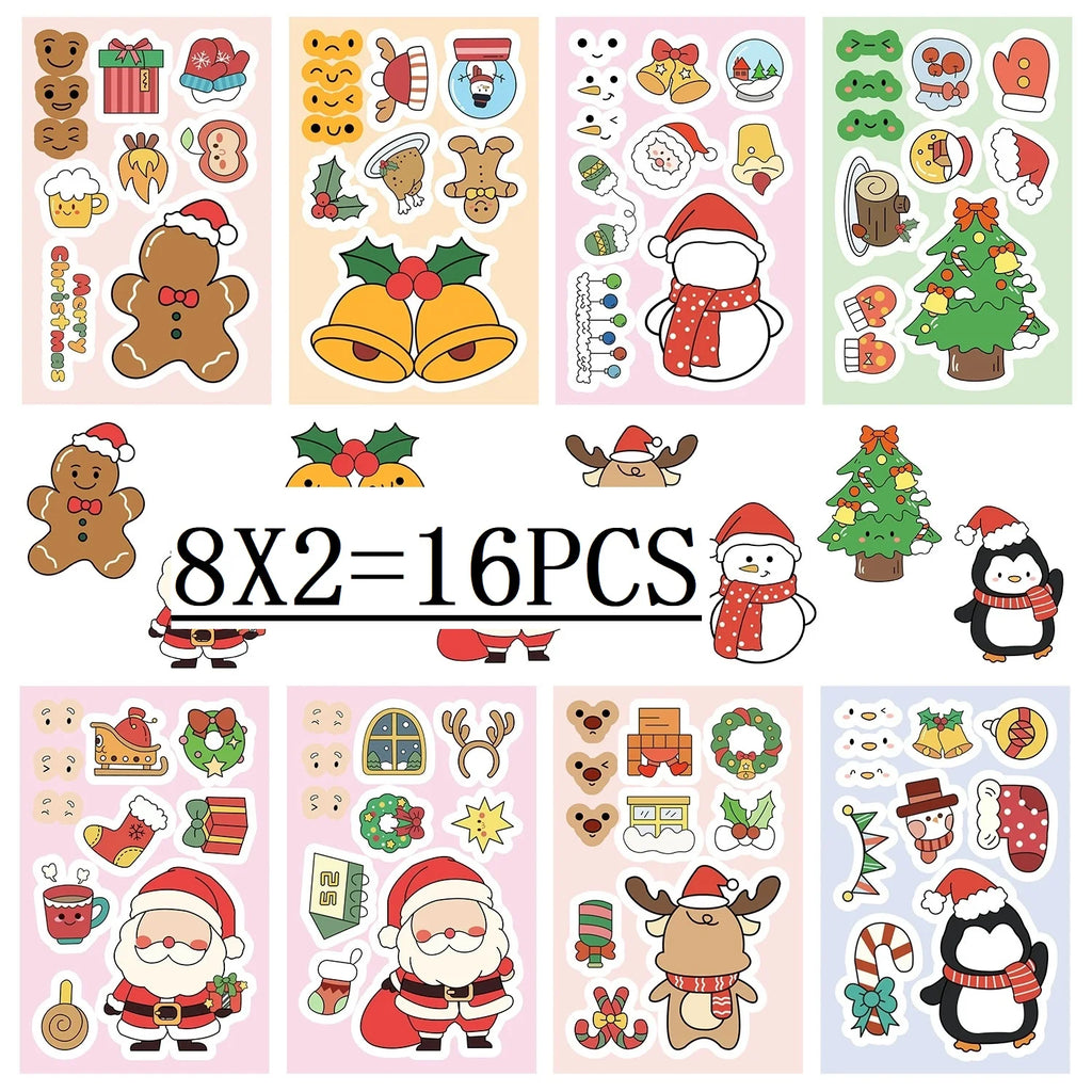 16/24PCS Cute Cat Face Changing Stationery Notebook Reward Stickers DIY Puzzle Make a Face Cartoon Stickers