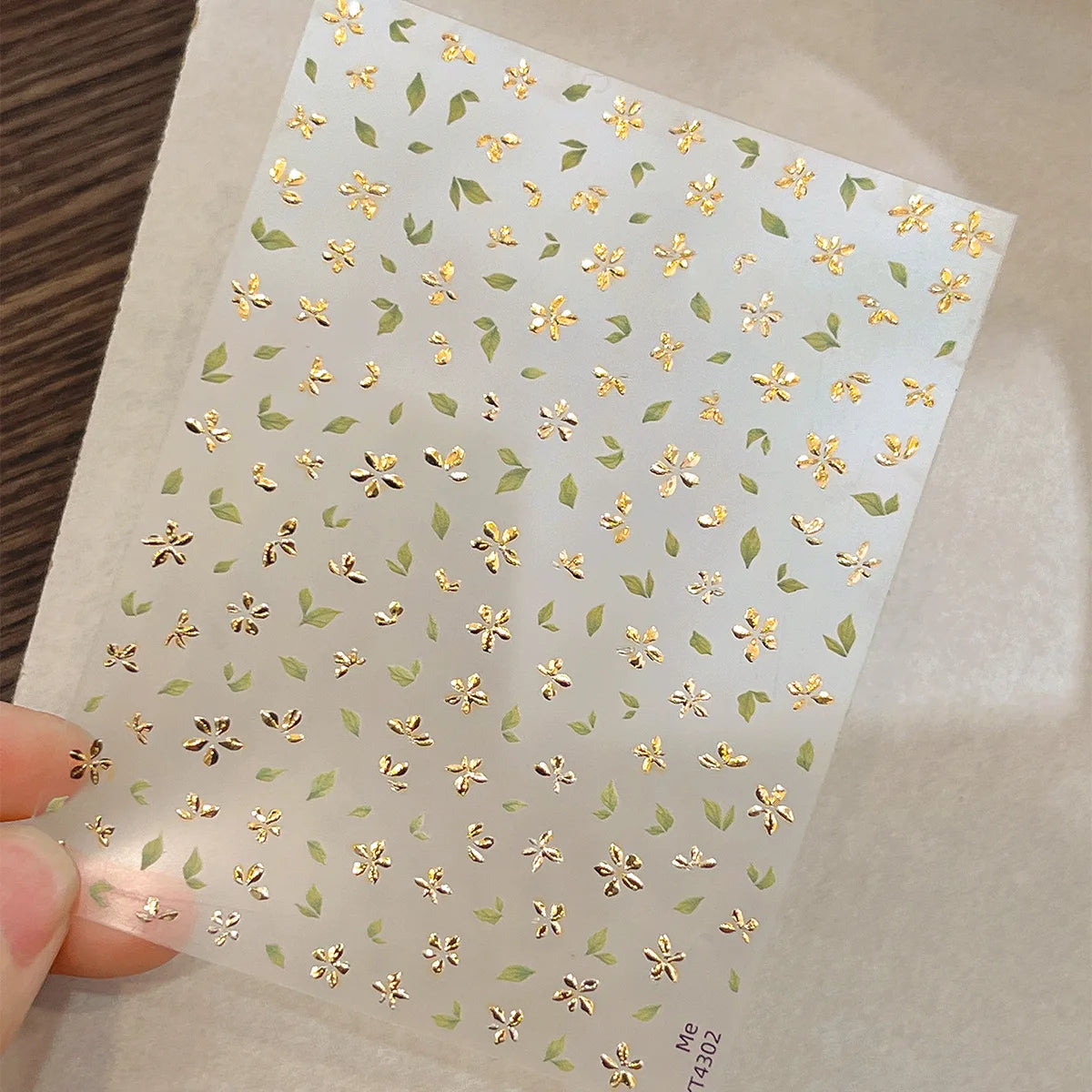 Golden Green Leaf Flower Nail Art Stickers Exqusitive 3D Five-petal Flower Nail Decorations DIY Adhesive Nail Decals Accessories