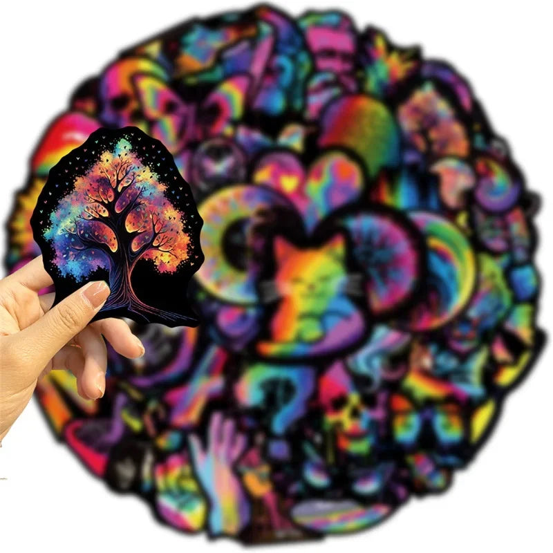 10/30/50PCS Black Edged Rainbow PVC Sticker Aesthetic Children's Decoration Scrapbooking Stationery School Supplies for Kids