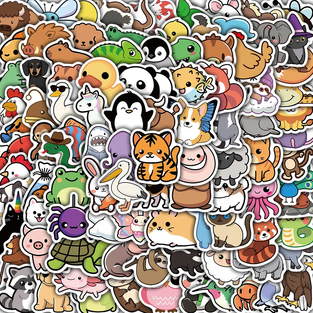 100/200PCS Animal 2 Sticker Notebook Retro Cartoon Guitar Laptop Suitcase Luggage Notebook More Waterproof Landscape Sticker ﻿