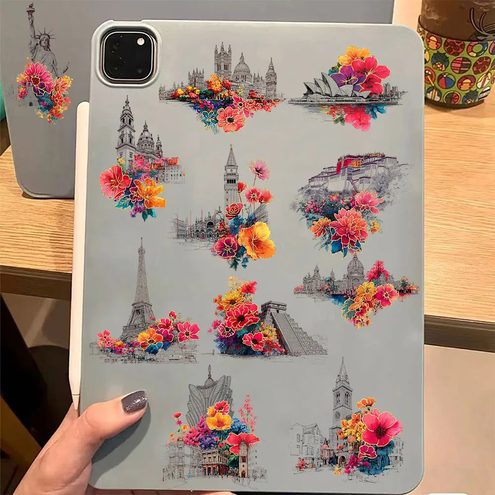 50PCS Fangfei Plastic Decorative Stickers for Building Rooms, Computer Scrapbook, Refrigerator Phone Cases, Decorative Stickers