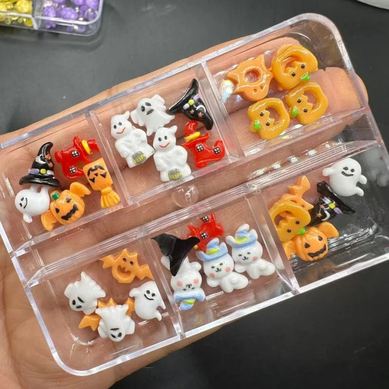 1Box Nail Art Resin Charms Cute Christmas Series Snowman Wreath Boots Dessert Cake Nails Accessories DIY Winter Manicure Decorat