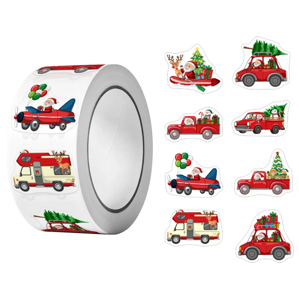500Pcs/Roll Heterotypic Christmas Themed Santa Claus Transportation Stickers 8 Designs 2.5cm/1.0'' DlY Graffiti Holiday Labels