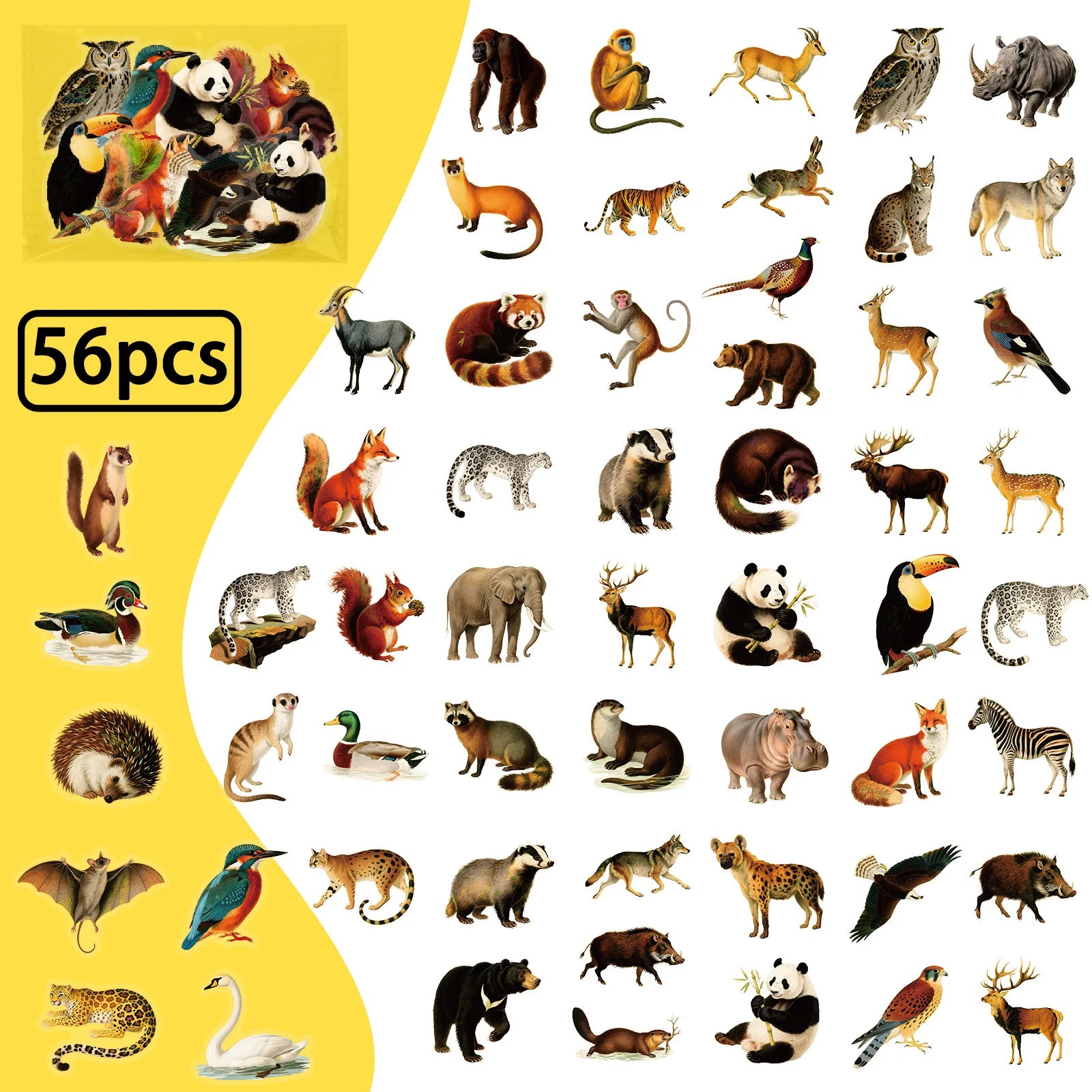 56/112PCS Various Realistic Forest Animal Stickers Transparent Pet DIY Handmade Learning Stationery Notebook Stickers