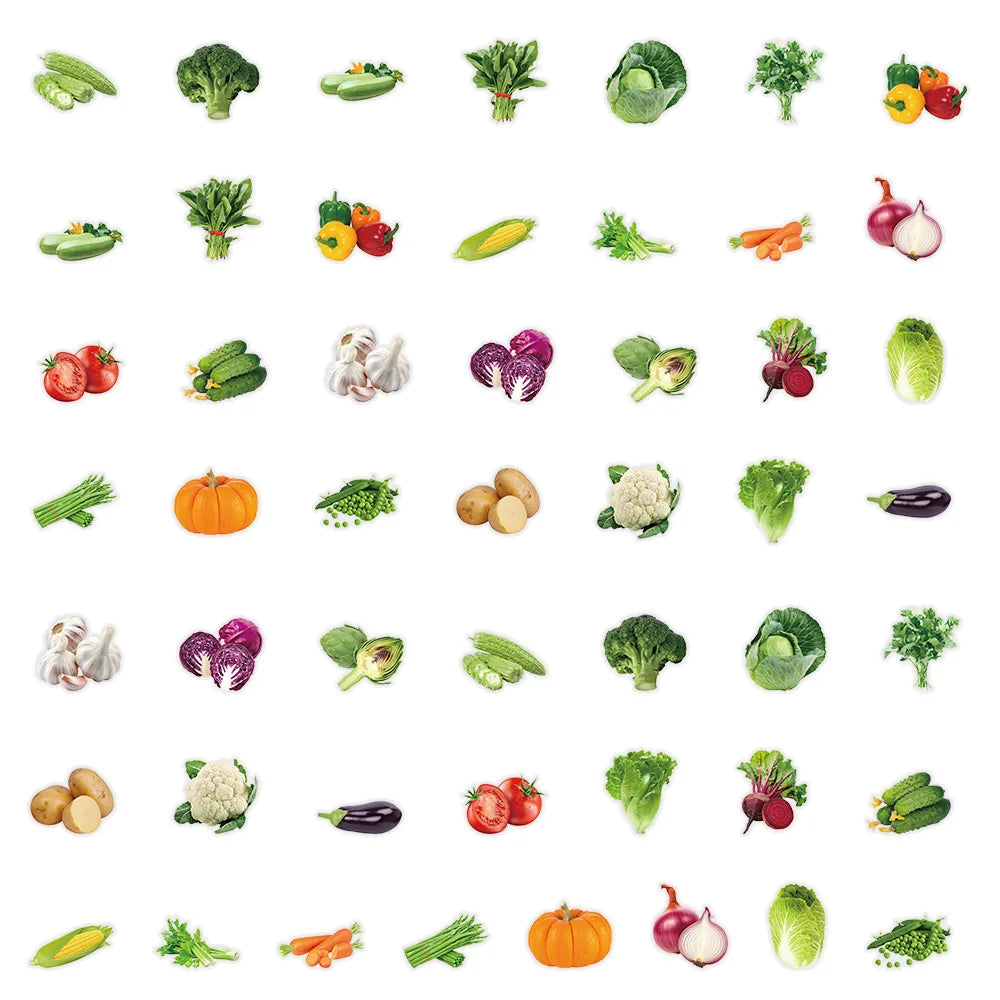 50Pcs Vegetable Graffiti Stickers Green Vegetable Lettuce Tecor Transparent PET Children Stationery Reward Stickers