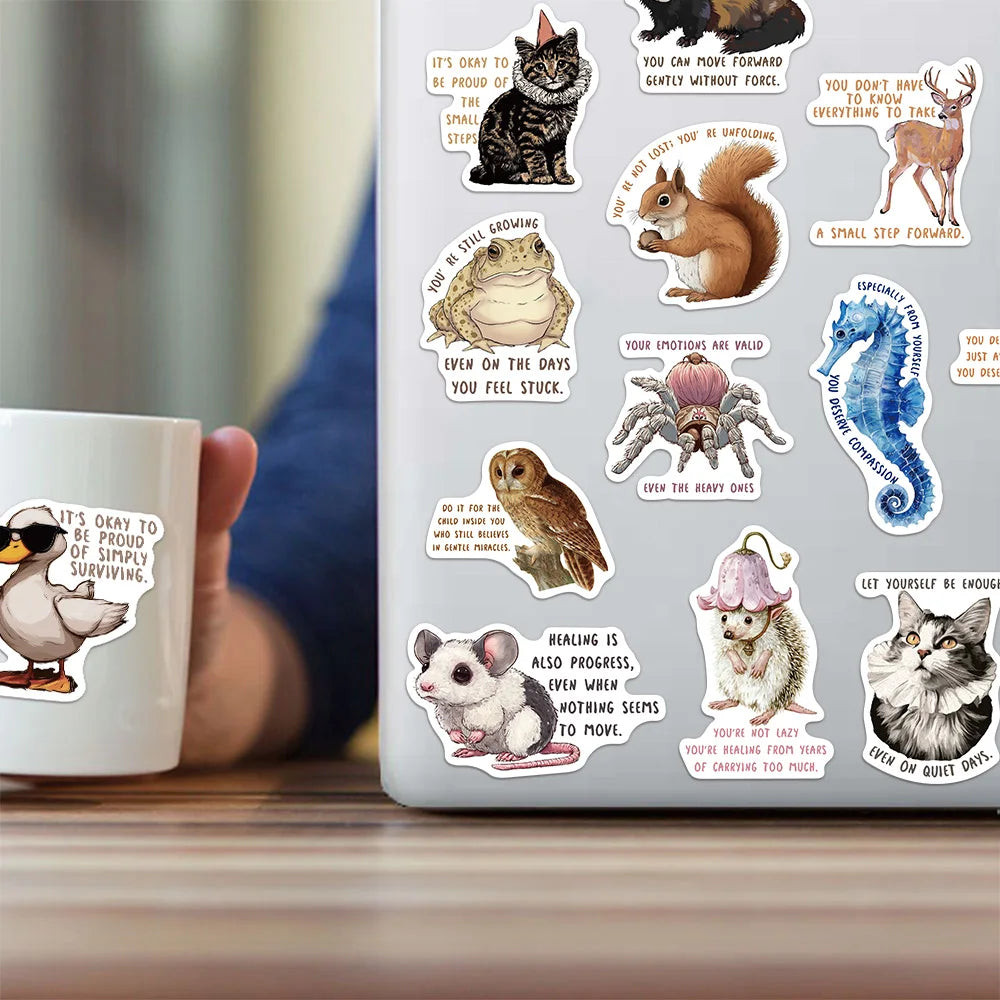 50PCS Medieval Animal Quotes Fun Stickers DIY Handmade Album Fixed Phone Laptop Stickers Toy