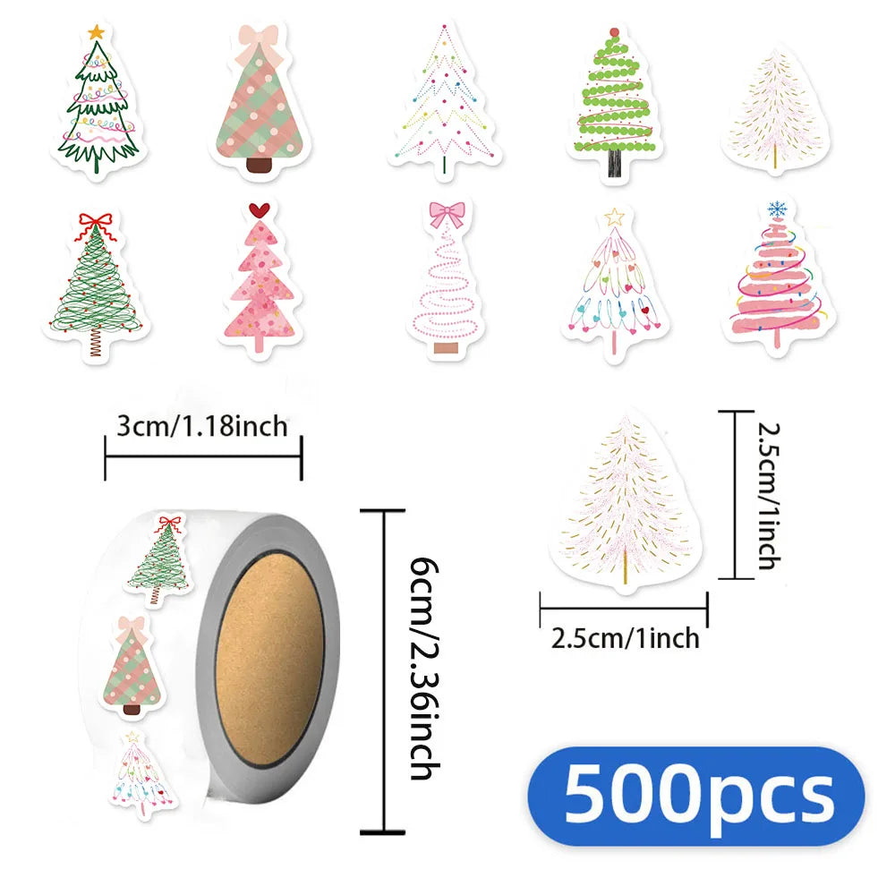 500PCS Christmas Tree Christmas Series Roll Stickers Small Pattern Decoration DIY Bags, Tablets, Water Cups, Toy Stickers