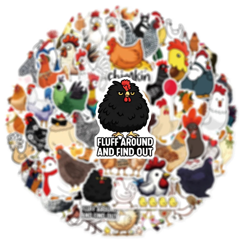 50/100 Pcs Cartoon Funny Hen Rooster No Repeat Doodle Stickers DIY Game for Stationery Box File Holder Phone Vinyl Decals
