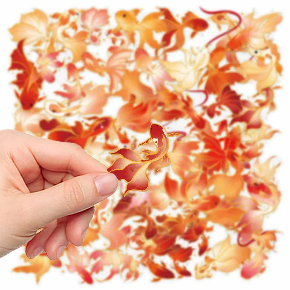 50-Pack Gold Foil Koi Fish Stickers Waterproof Decorative Stickers for Cups Stationery Notebooks DIY Crafts