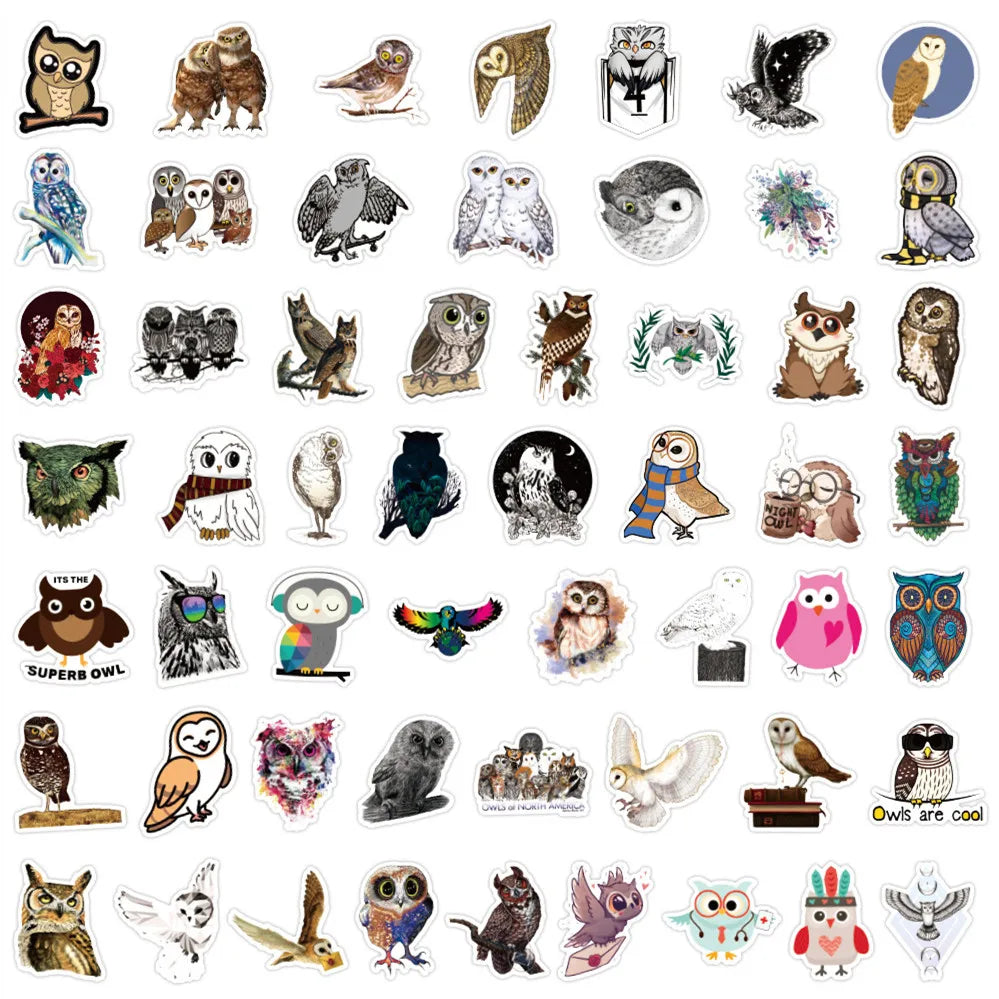 50-Pack Animal Owl Graffiti Stickers Waterproof Cartoon Decals for Notebooks Skateboards Luggage Fun Stationery Supplies Sticker