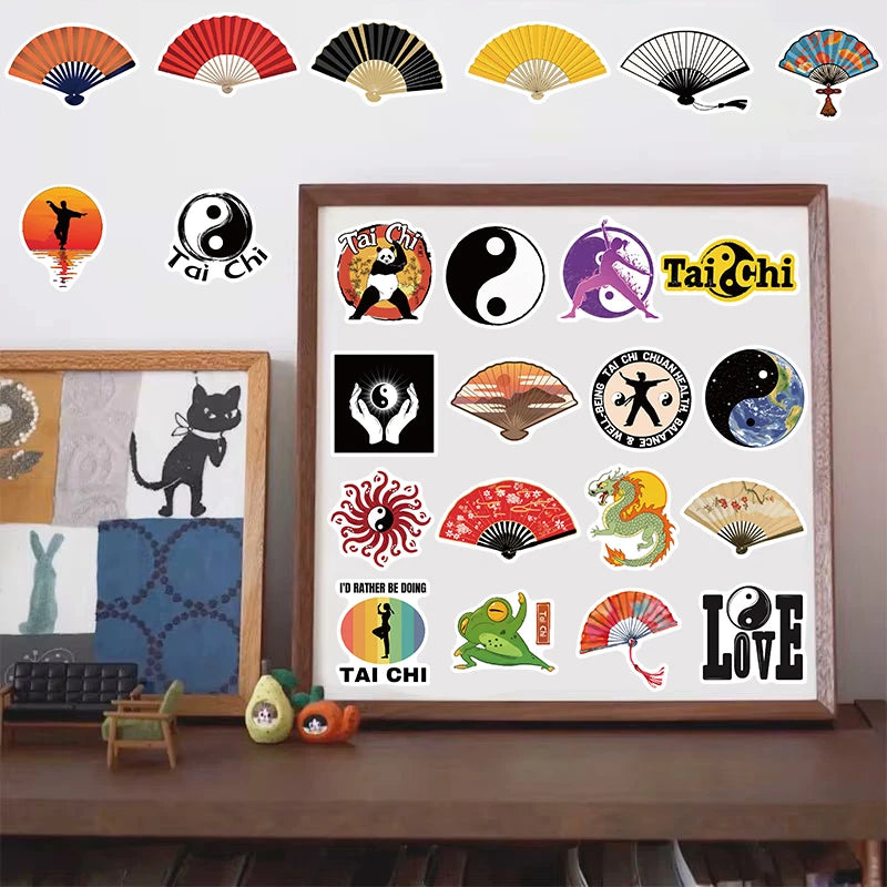 50PCS Tai Chi Culture Stickers Harajuku Waterproof Guitar Motorcycle Bicycle Car Cartoon Retro Decoration Guitar Gift Sticker