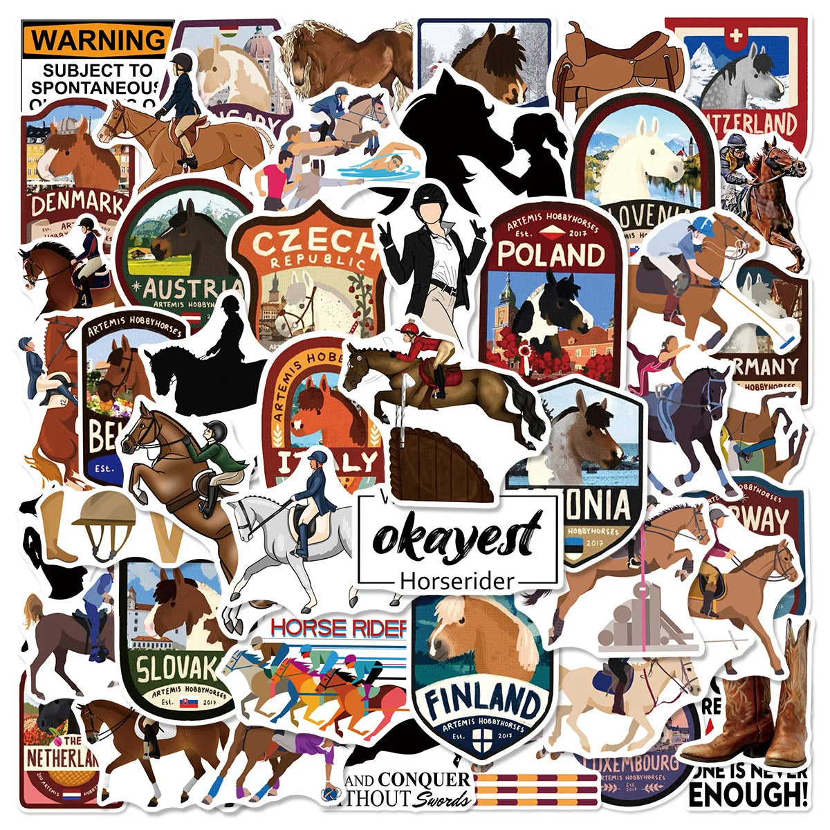 50/100PCS Cartoon Equestrian Racing Graffiti Stickers DIY Stationery Decoration Notebook Reward Stickers