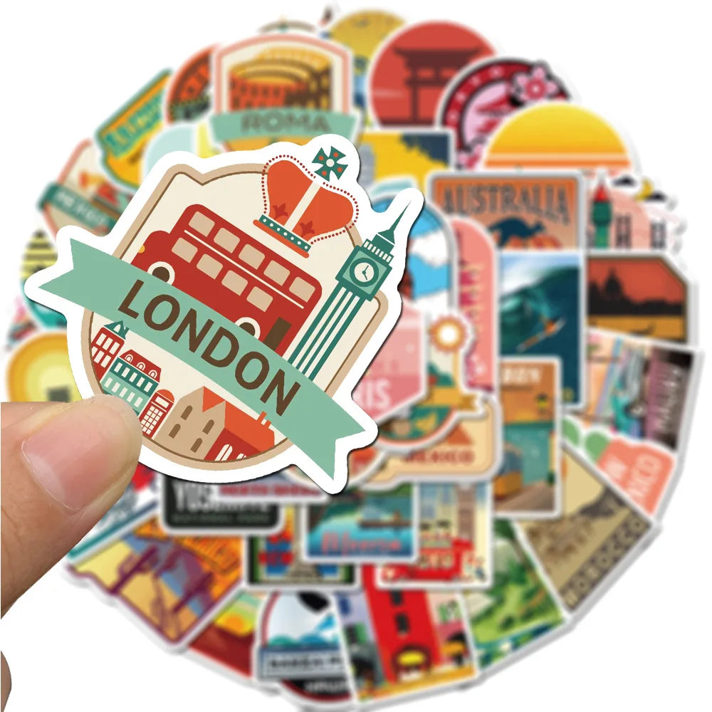 50/100PCS Travel City Landscape Graffiti Stickers Luggage Trolley Scooter Notebook Waterproof Stationery Stickers for Children