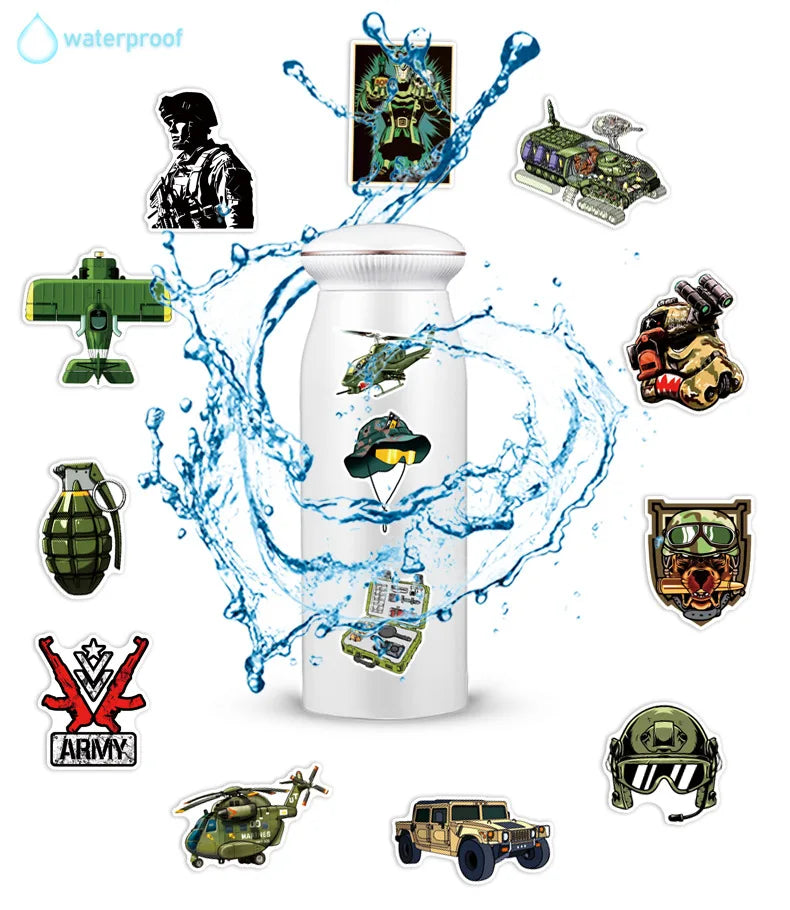50/100 Pcs Cartoon Military Equipment Theme Stickers No Repeat for Helmet Scooter Notebook Stationery Box Suitcase Outdoor Gear