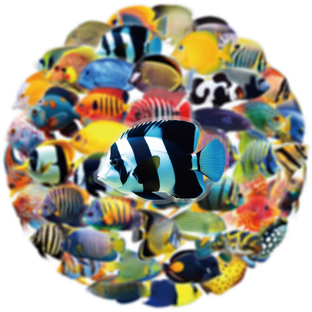 50/100Pcs Marine Fish Transparent Stickers Learning Stationery PET Decal Notebook Phone Luggage Fridge Cup Decorative Stickers