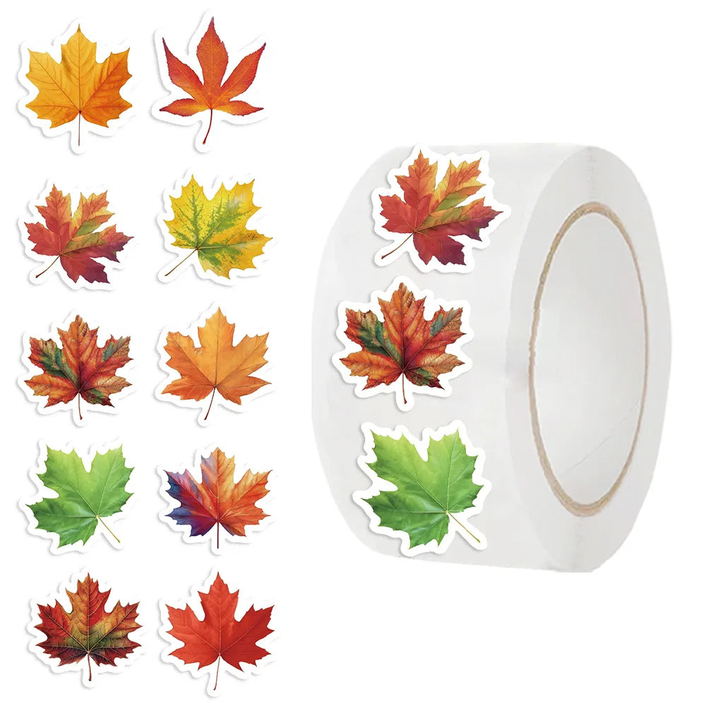 500/1000PCS Maple Leaves Roll Stickers Gift Decor DIY Phone Scrapbooking Bottles Waterproof Room Modern Home Sealing Stickers