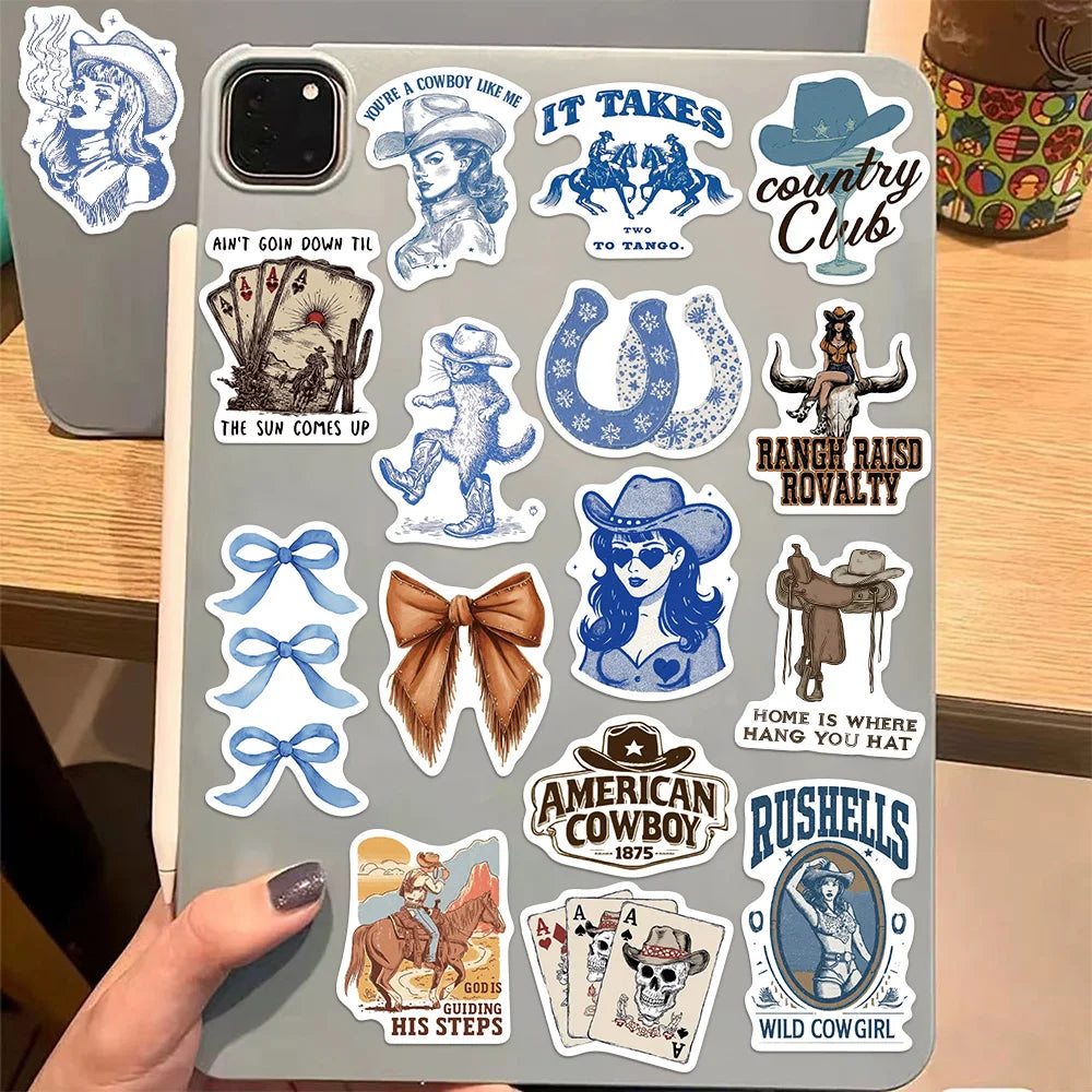 50PCS Creative Blue Brown Cowboy Graffiti Stickers DIY Luggage Laptop Tablet Speaker Decorative Wall Stickers Gift Stickers