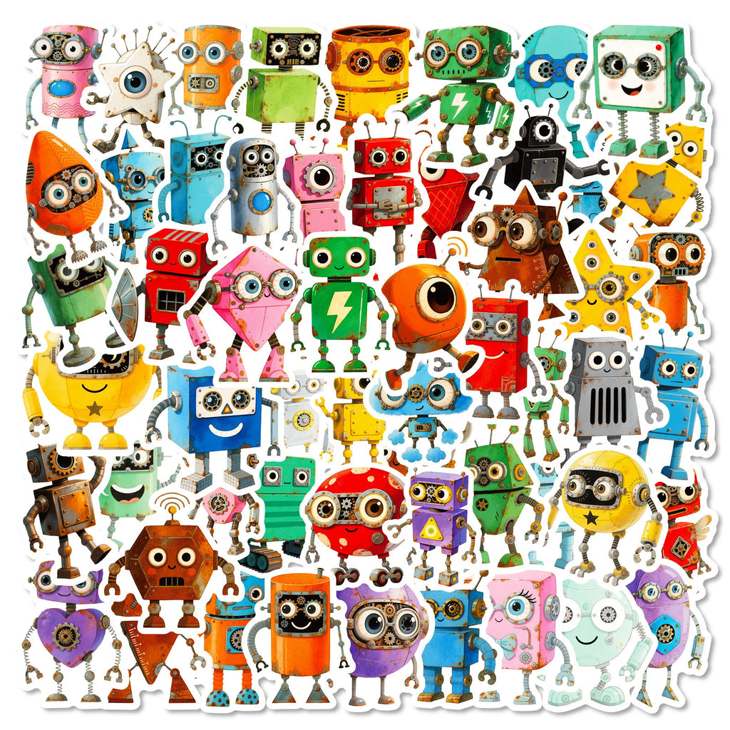 56/112PCS Cartoon Robot Graffiti Stickers Cute Q-Version DIY Decorative Notebook Stationery Box Reward Stickers