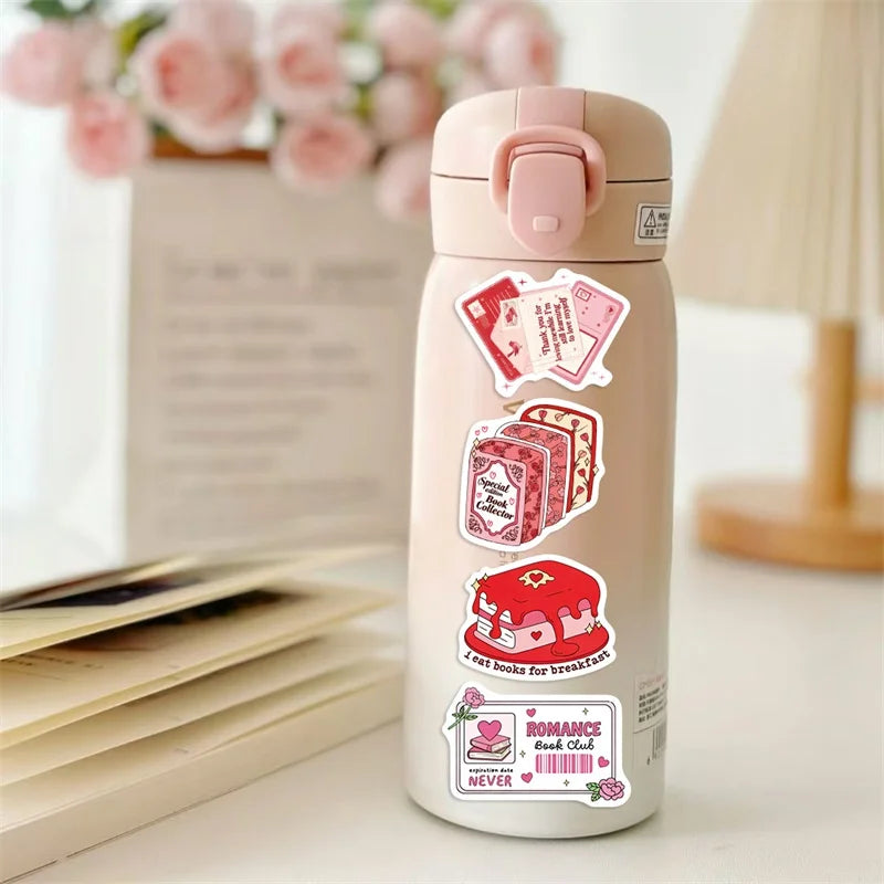 10/30/50PCS Pink Valentine's Day Book PVC Sticky Stickers Aesthetic DIY Colored Phone Laptop Luggage Skateboard Graffiti Decals