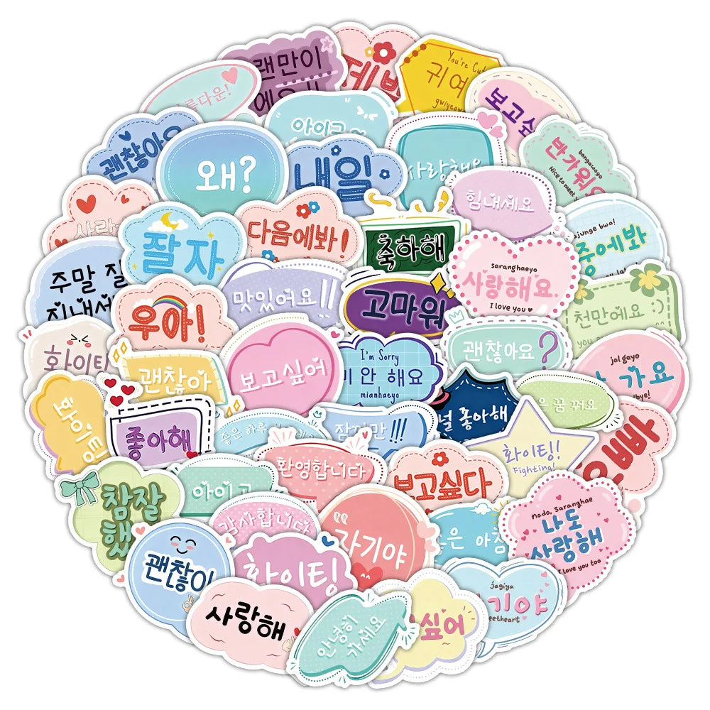 50-Pack Korean Greeting Cartoon Stickers Creative Phone Luggage Refrigerator Stationery Decor Kids Reward Stickers