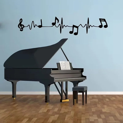 1pc Contemporary Music Piano Notes Wall Decal, Pre-pasted Plastic Electrocardiogram Graphic, Semi-matte Finish, Rectangle Shape