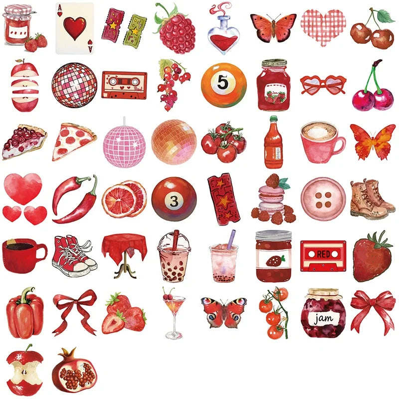10/30/50PCS Kawaii Red Cherry PVC Sticky Sticker Aesthetic DIY Decoration Scrapbooking School Supplies for Kids
