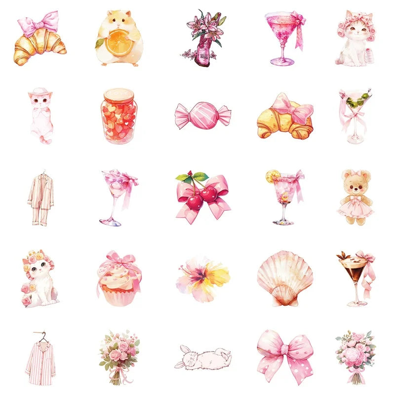 10/30/50PCS Kawaii Pink Sweet Sticky PVC Sticker Aesthetic Children's Stationery DIY Decoration Scrapbooking School Supplies