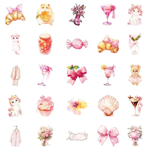 10/30/50PCS Kawaii Pink Sweet Sticky PVC Sticker Aesthetic Children's Stationery DIY Decoration Scrapbooking School Supplies