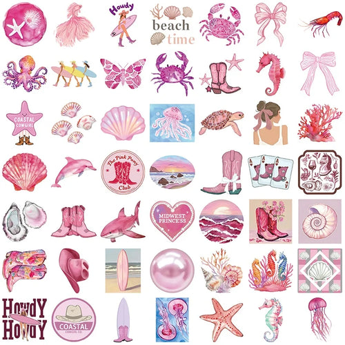 10/30/50PCS Kawaii Pink Beach PVC Sticky Sticker Aesthetic DIY Decoration Scrapbooking School Stationery Supplies for Kids