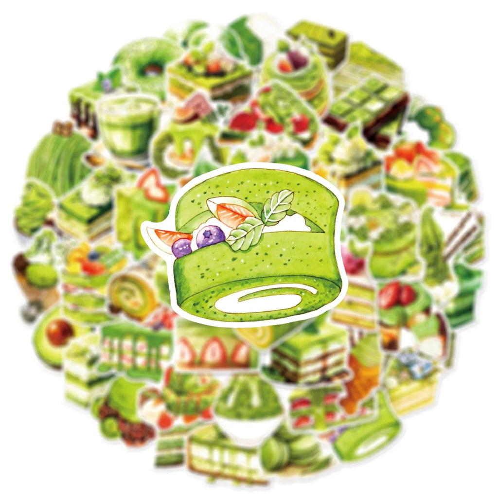 50/100Pcs Chocolate & Matcha Dessert Cake Doodle Stickers, Stationery Decor Decals Notebook Lunch Box Fridge Luggage Stickers
