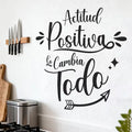 Inspirational "Positive Attitude" Kitchen Wall Sticker, Motivational Spanish Quotes Decorative Sticker, Vibrant Spring Atmospher