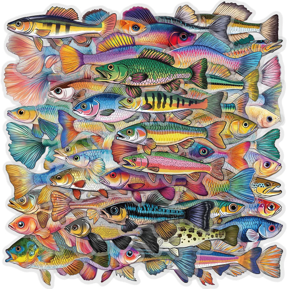 50/200PCS Transparent PET Cartoon Fish/Marine Animals Waterproof Stickers For Children Water Bottles Stationery Decoration