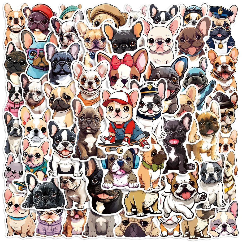 50/100 Pcs New Cartoon French Bulldog HD Colorful Stickers for Suitcase Thermos Stationery Box Toy Shelf Fridge Removable Decals